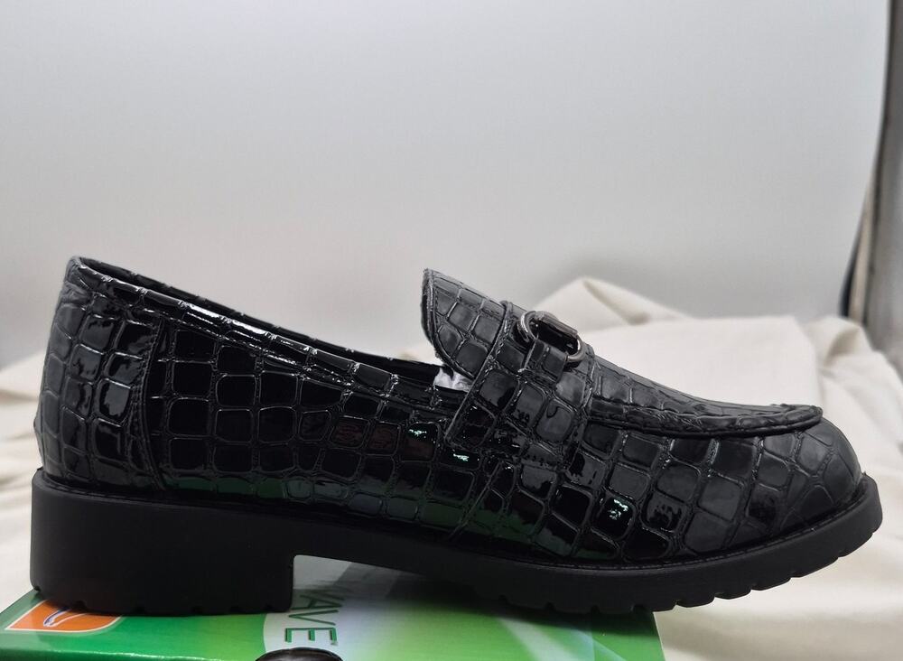 NEW Easy Street Witney Black Croco Embossed Horsebit Chunky Lug Loafers 9W